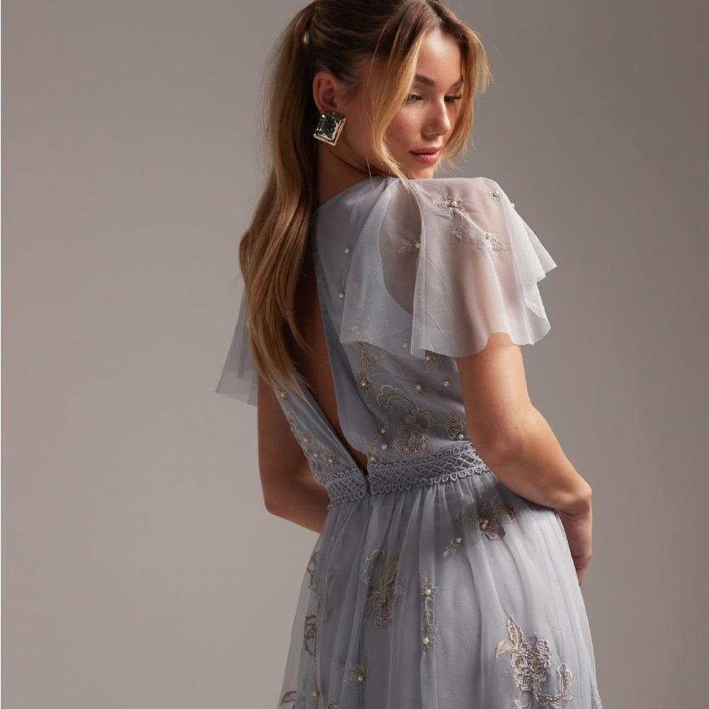ASOS Brand Pearl Bridesmaid Dress in Dusty Blue